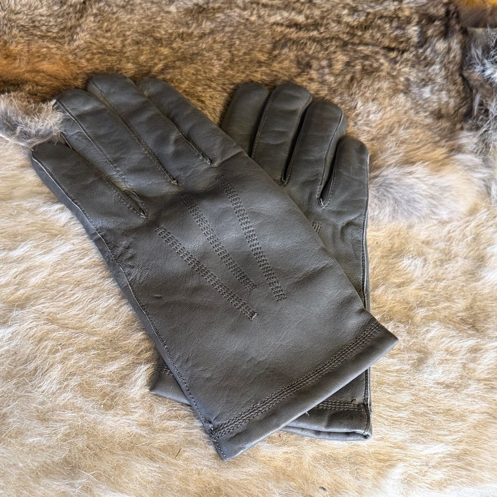 Elegant Gray Leather Gloves L (800)